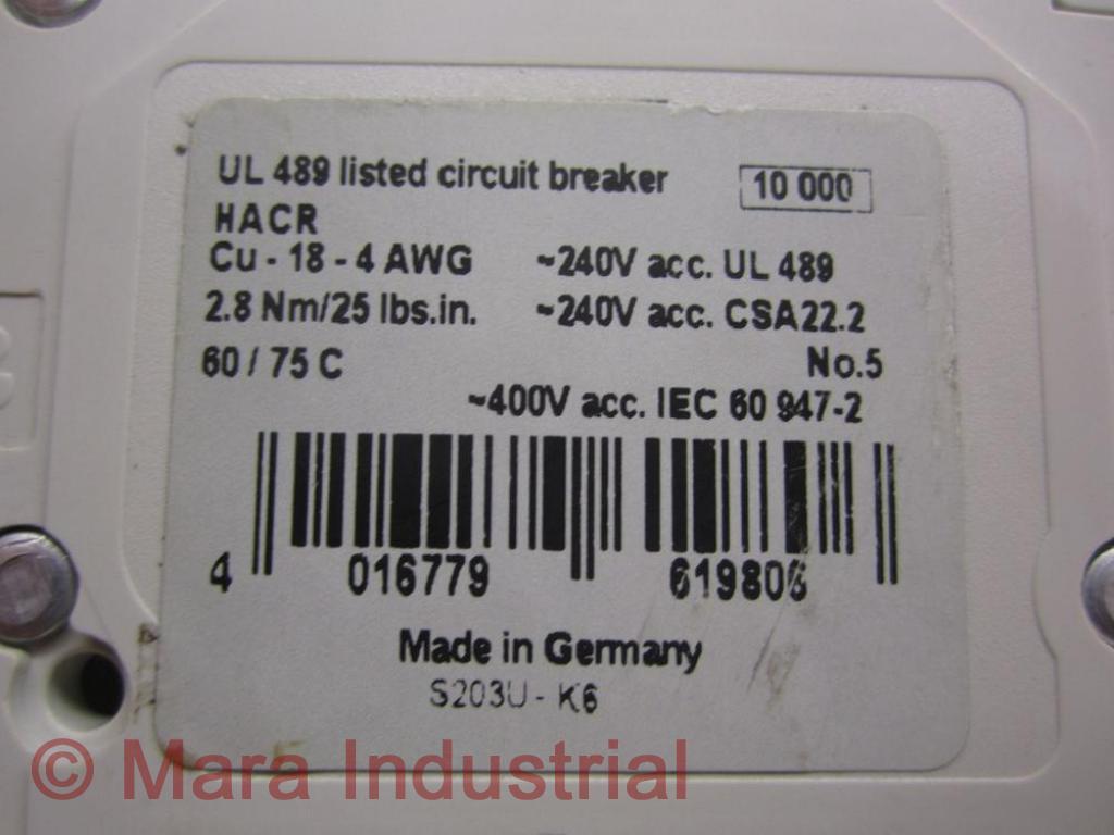 Asea Brown Broveri S-203-U-K6 ABB Circuit Breaker