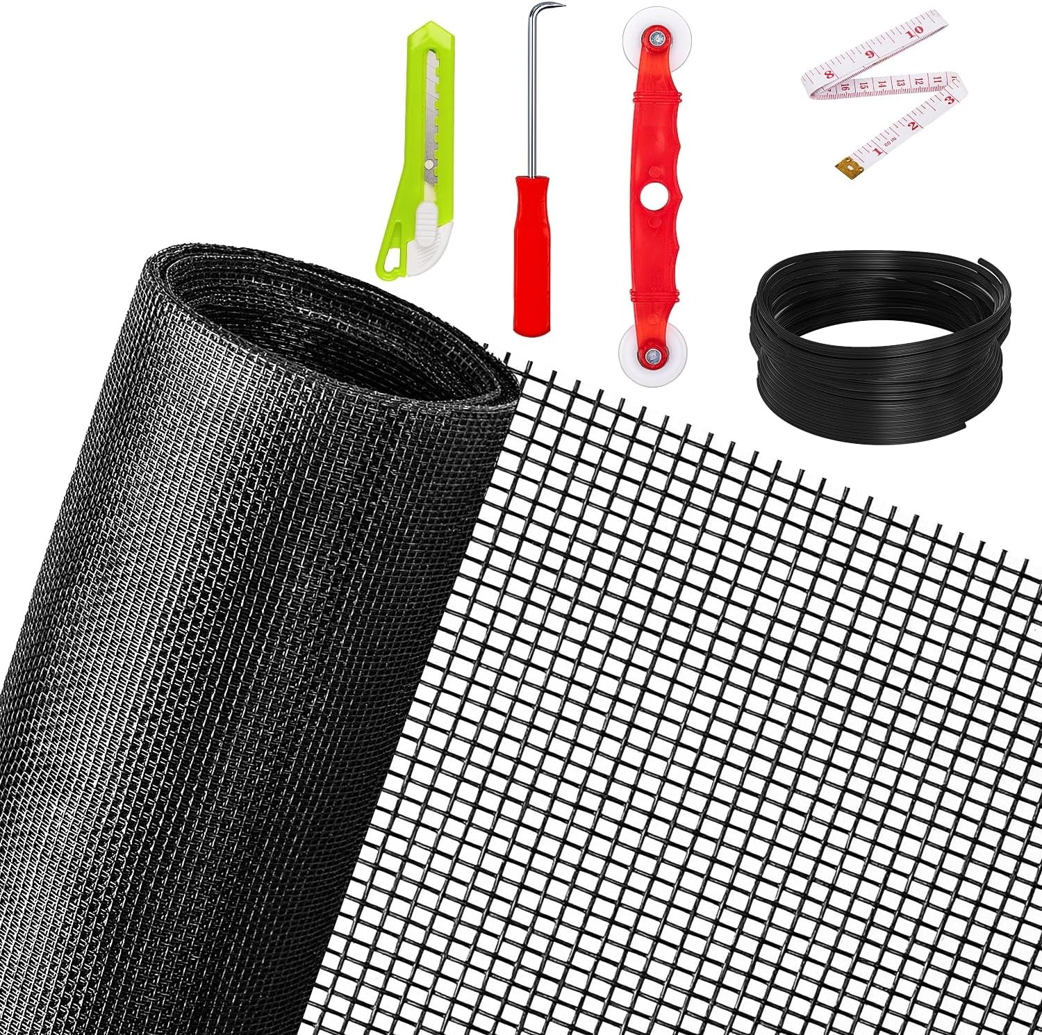 Ouskr Replacement Window Screens Kit, 48X118 Inch 48x118Black+Tool, Black