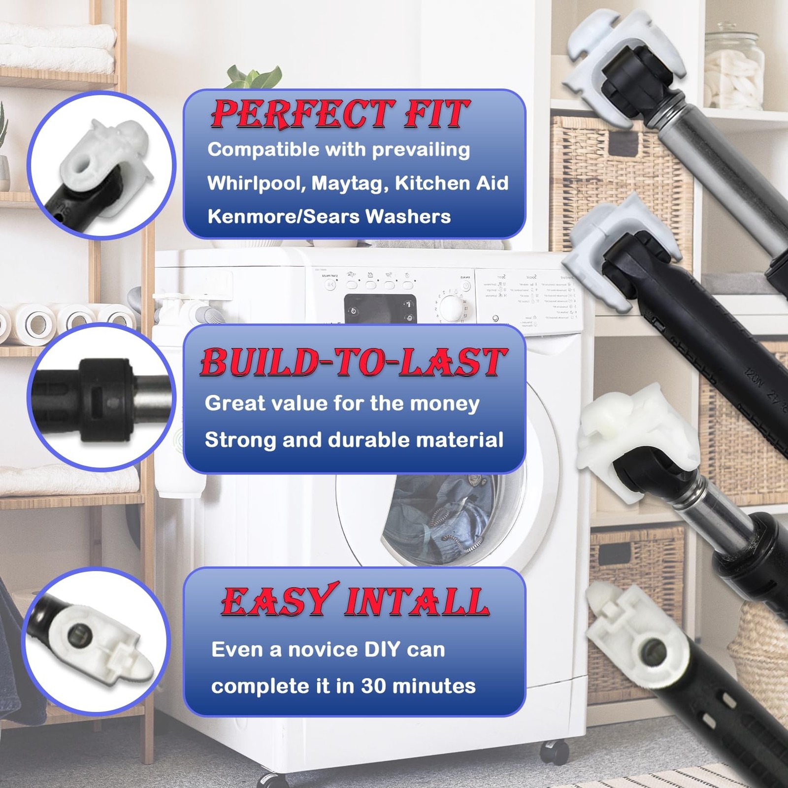 8182703 Washer Shock Absorbers 4 Pcs with Whirlpool, Maytag, Kenmore/Sears, K…
