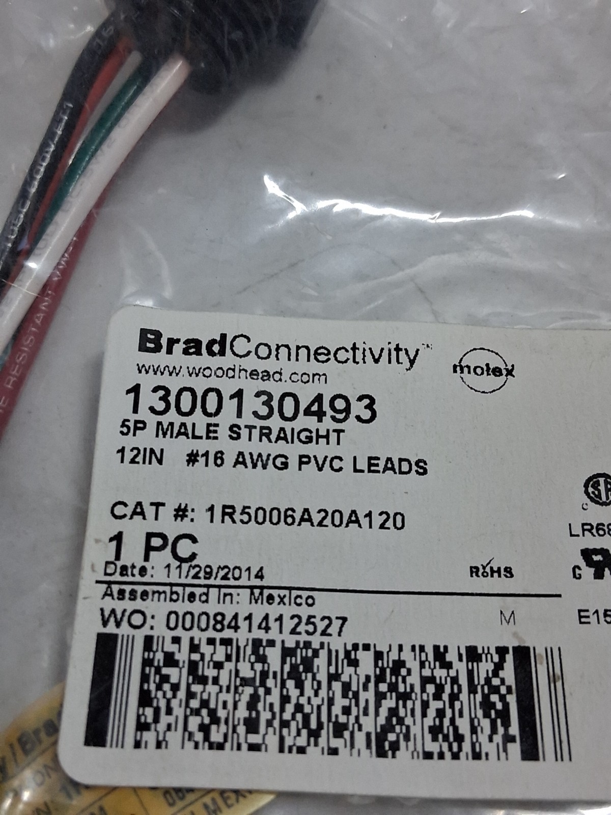 WOODHEAD 1R5006A20A120 (1300130493) 5P MALE STRAIGHT 12IN PVC LEADS NIB