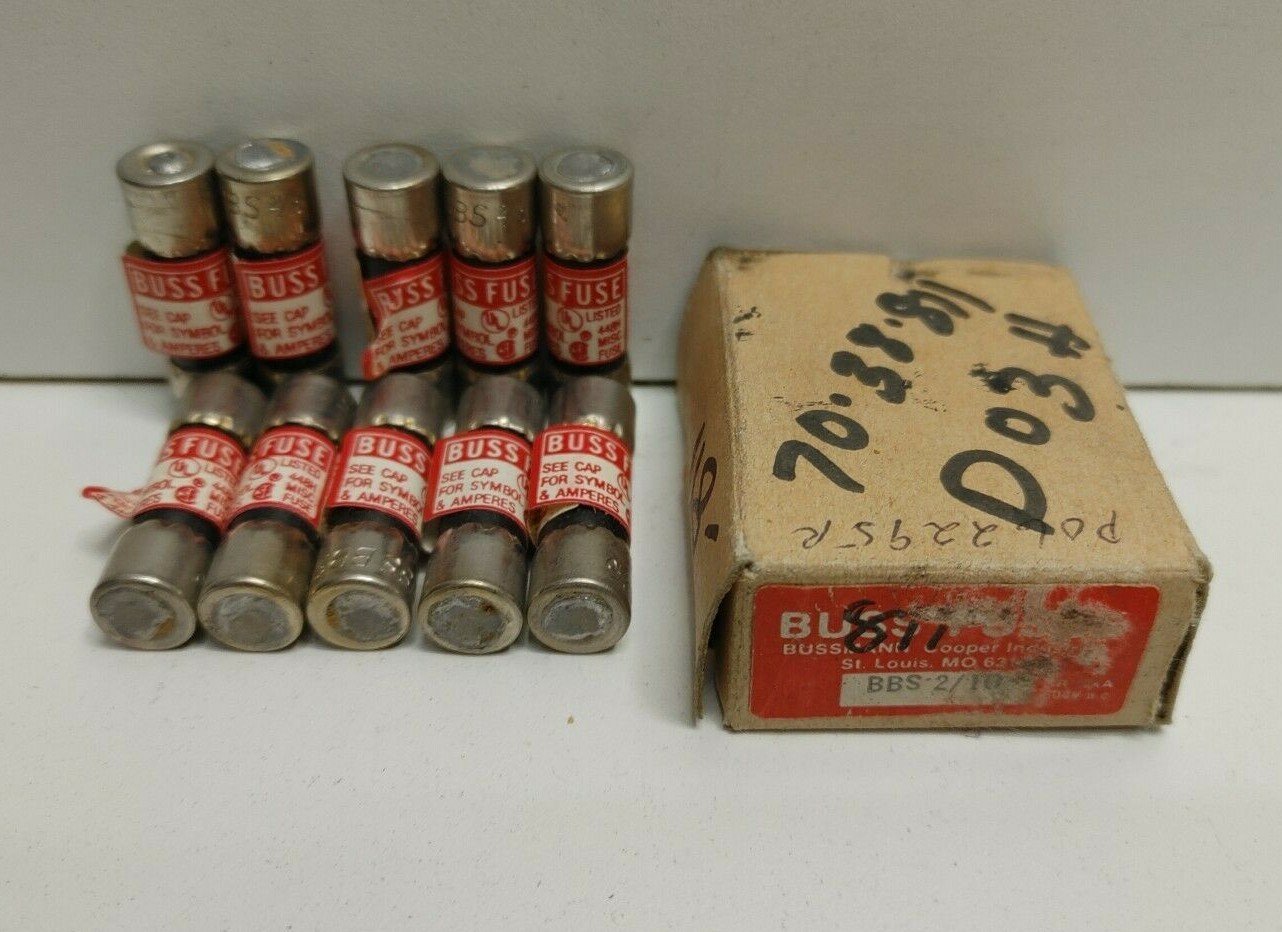 LOT OF 10 NEW OLD STOCK! BUSSMANN 2/10A 600V FUSES BBS2/10