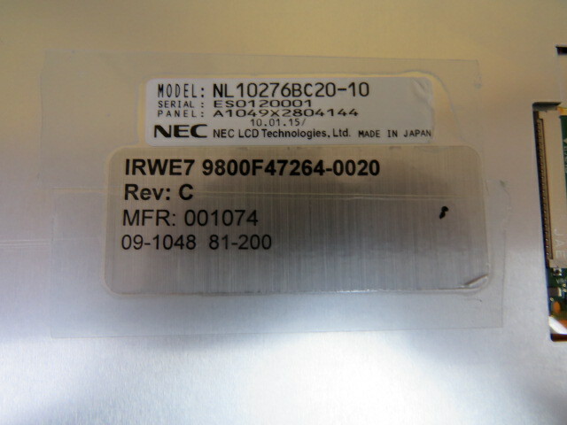 NEC NL10276BC20-10 Qty of 1 per Lot NEC 10.4 LCD – NL10276BC20-10; HAS GLASS B