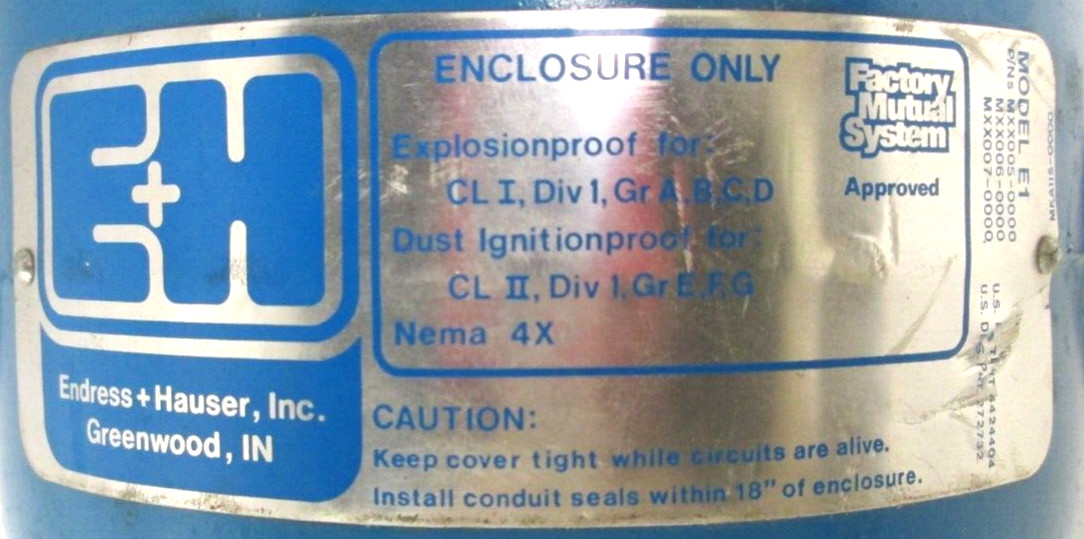ENDRESS + HAUSER, E1, MXX005, 006, 007-0000, HOUSING ONLY W/ PROBE, SURPLUS