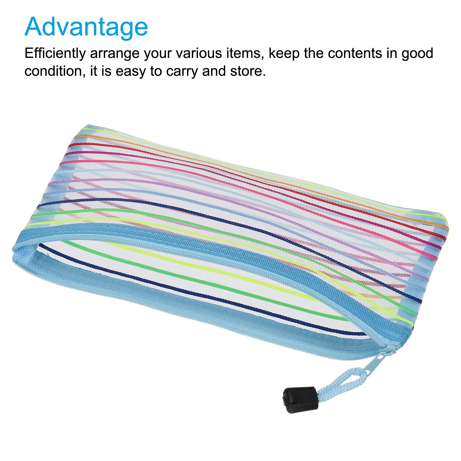 MECCANIXITY Mesh Zipper Pouches, B6 Colorful Pencil Case Document Sky Blue