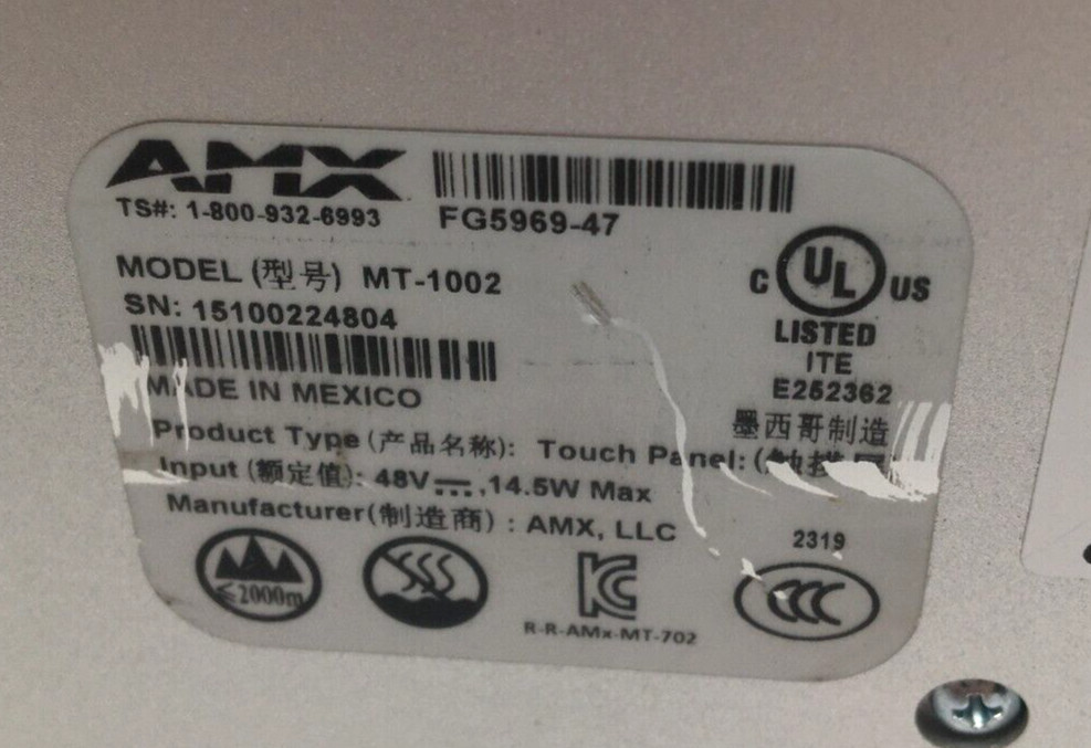 AMX 10″ Modero Tabletop Touch Panel MT-1002, FG5969-47 Working