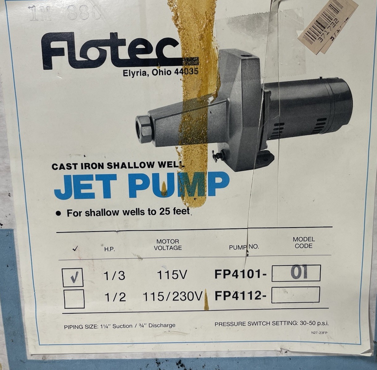 NEW FLOTEC 1/3 HP, 115V CAST IRON 25 Feet SHALLOW WELL JET PUMP FP4101-01