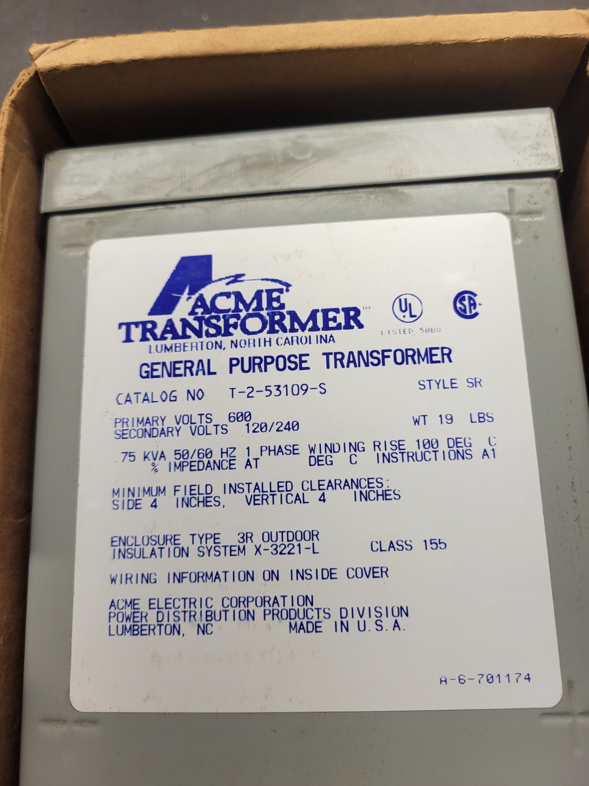 Acme Industrial Control Transformer #T-2-53109-S.