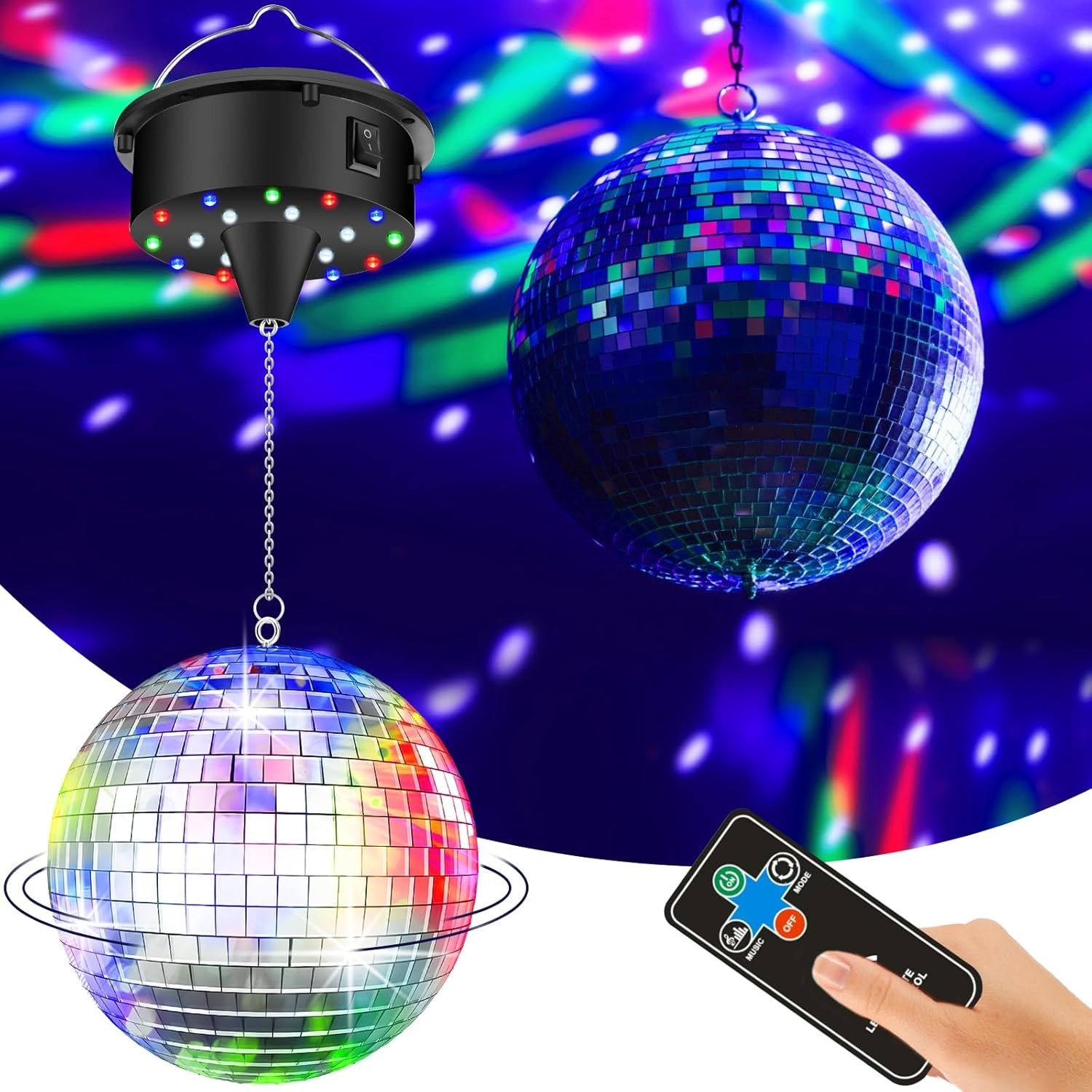 10 RPM Disco Ball with Motor and Mirror Ball Plug/Battery Powered Disco Bal