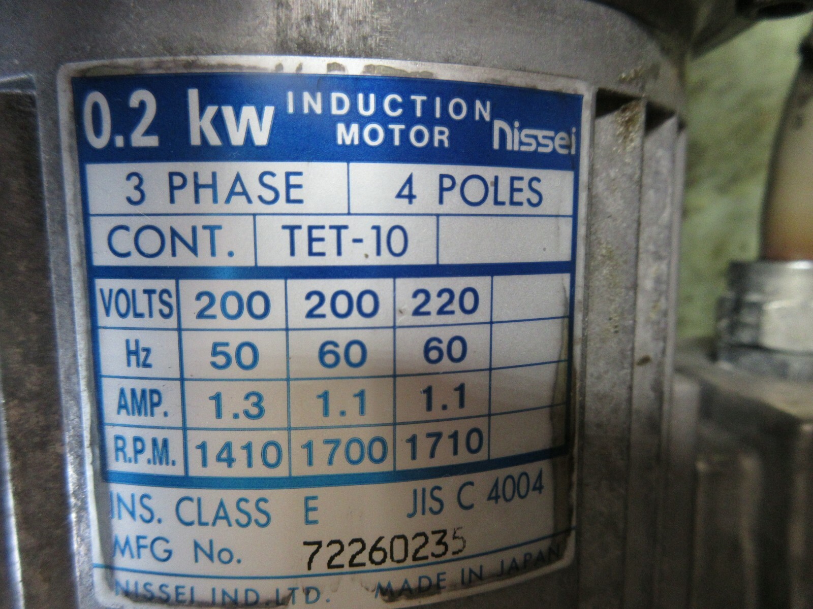 NISSEI HITACHI SEIKI HG400 MOTOR TET-10 0.2KW GTR BG3-T082 1:40 0.20KW WARRANTY