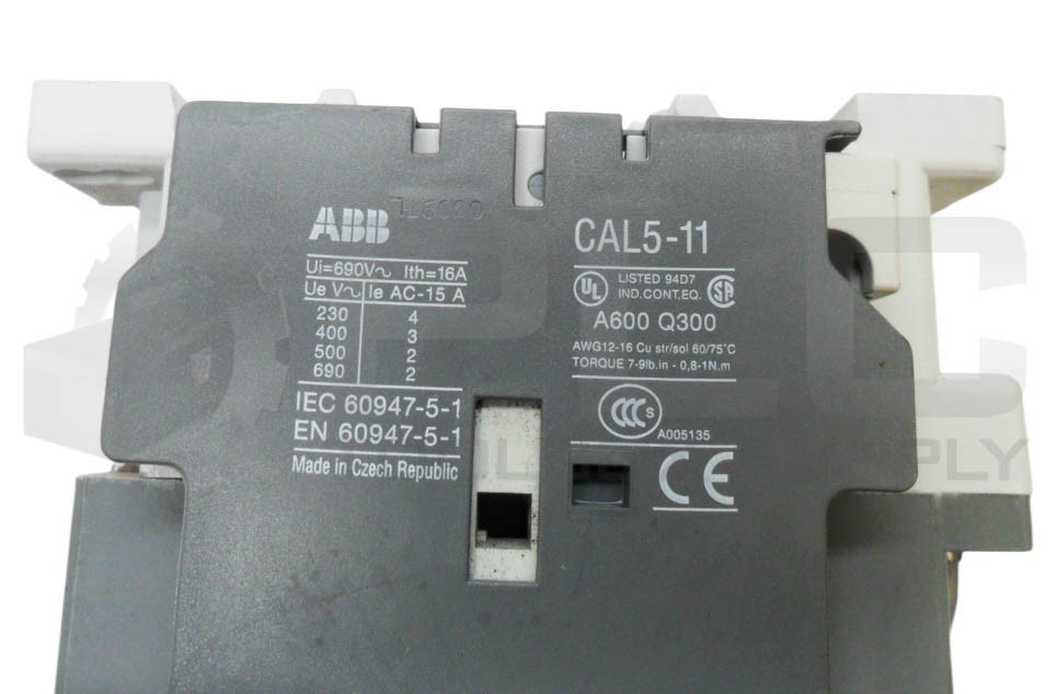 ABB A50-30 CONTACTOR 100A 600VAC W/ CAL5-11 AUXILIARY CONTACT A50