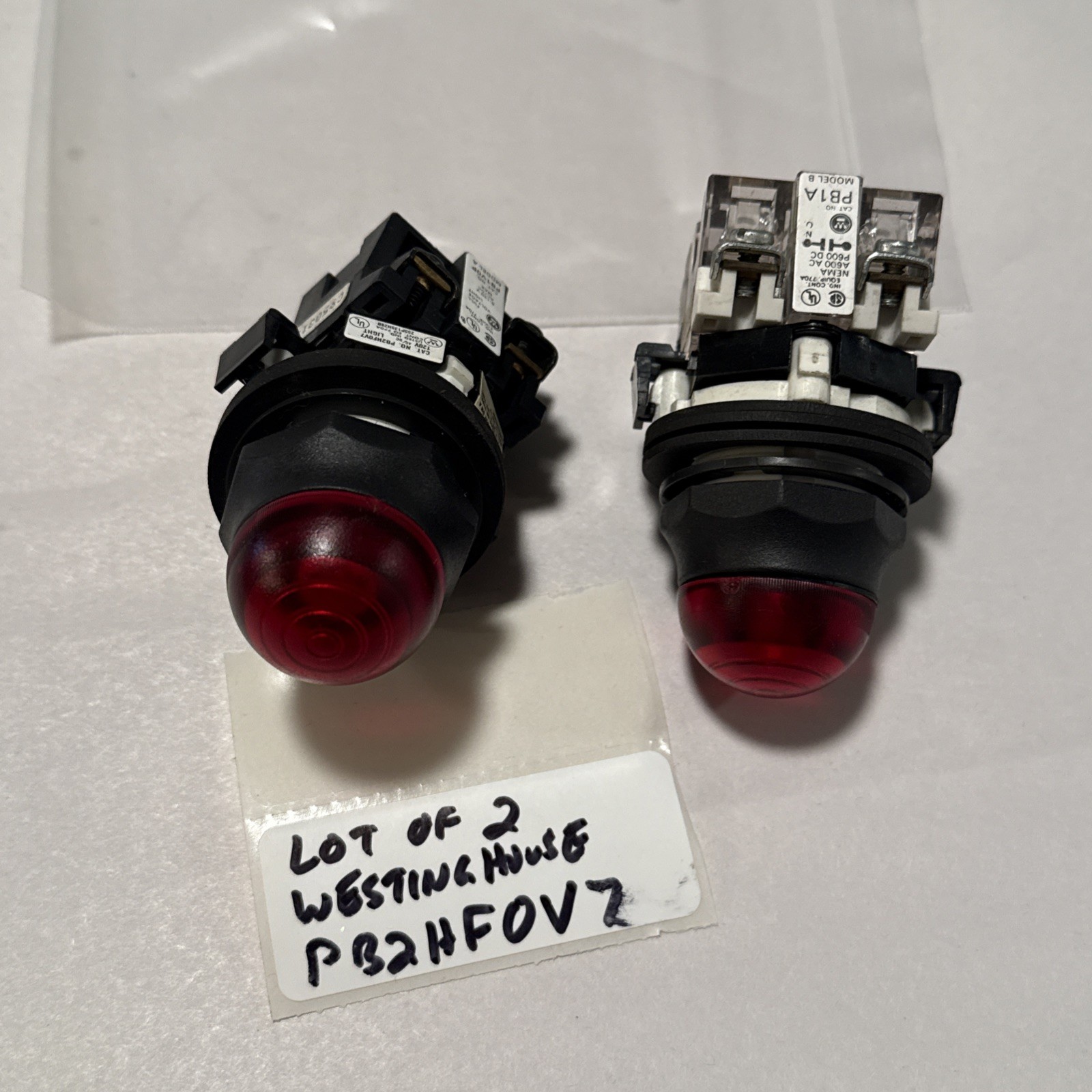 Lot of 2 Westinghouse PB2HF0V7 120V Red Pilot Lights PB1V0P 1 w/ PB1A Contact