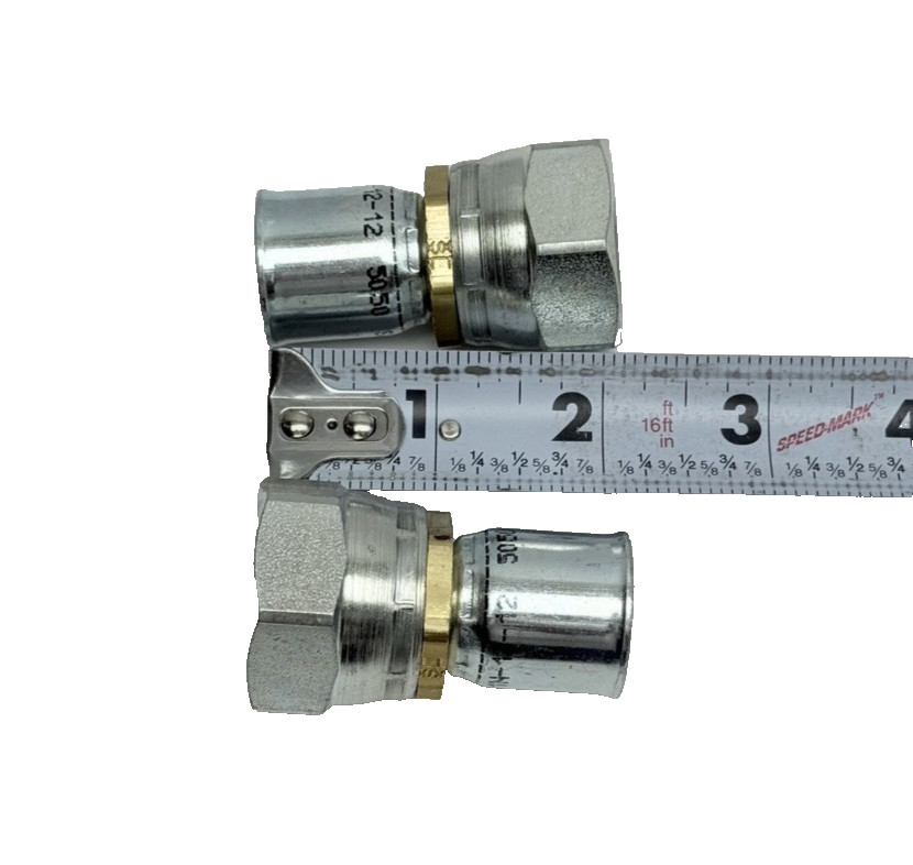 Lot Of 2, Parker 10691N-12-12 Female Swivel Adapter 3/4JIC X 3/4Hose Brass/Steel