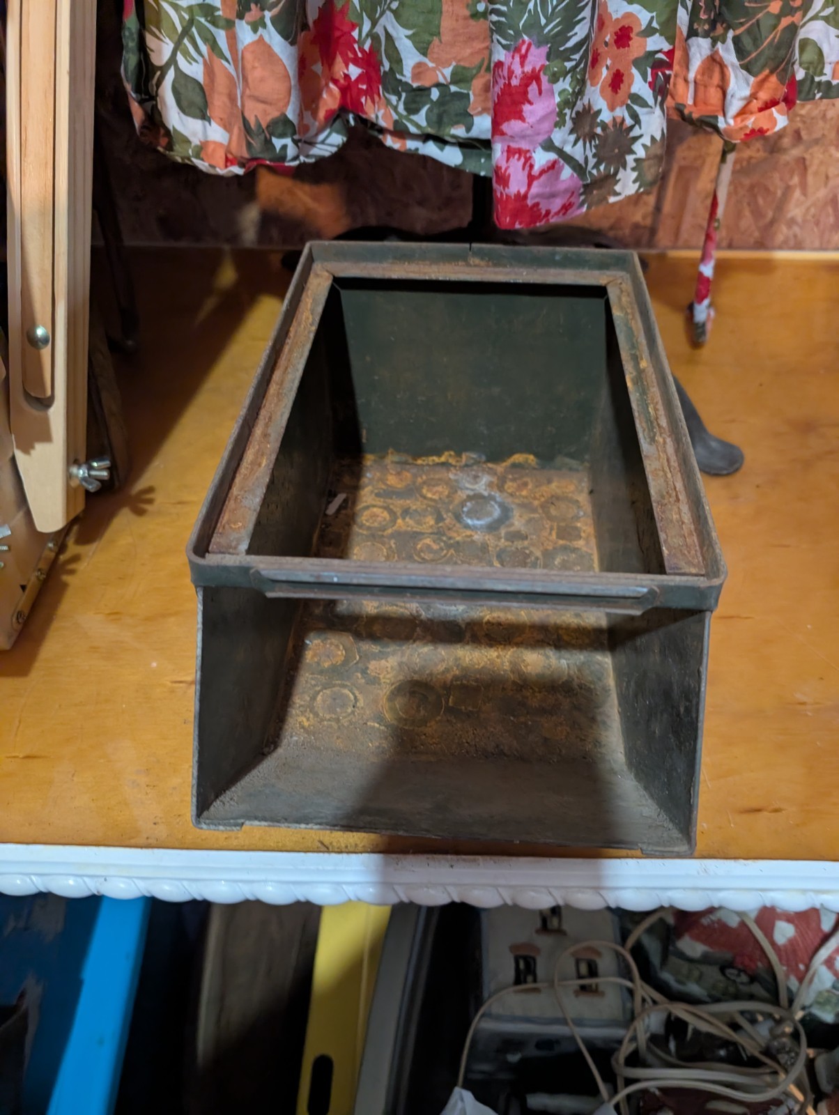 Metal Parts Bin With Handles Stacking Box Industrial vintage