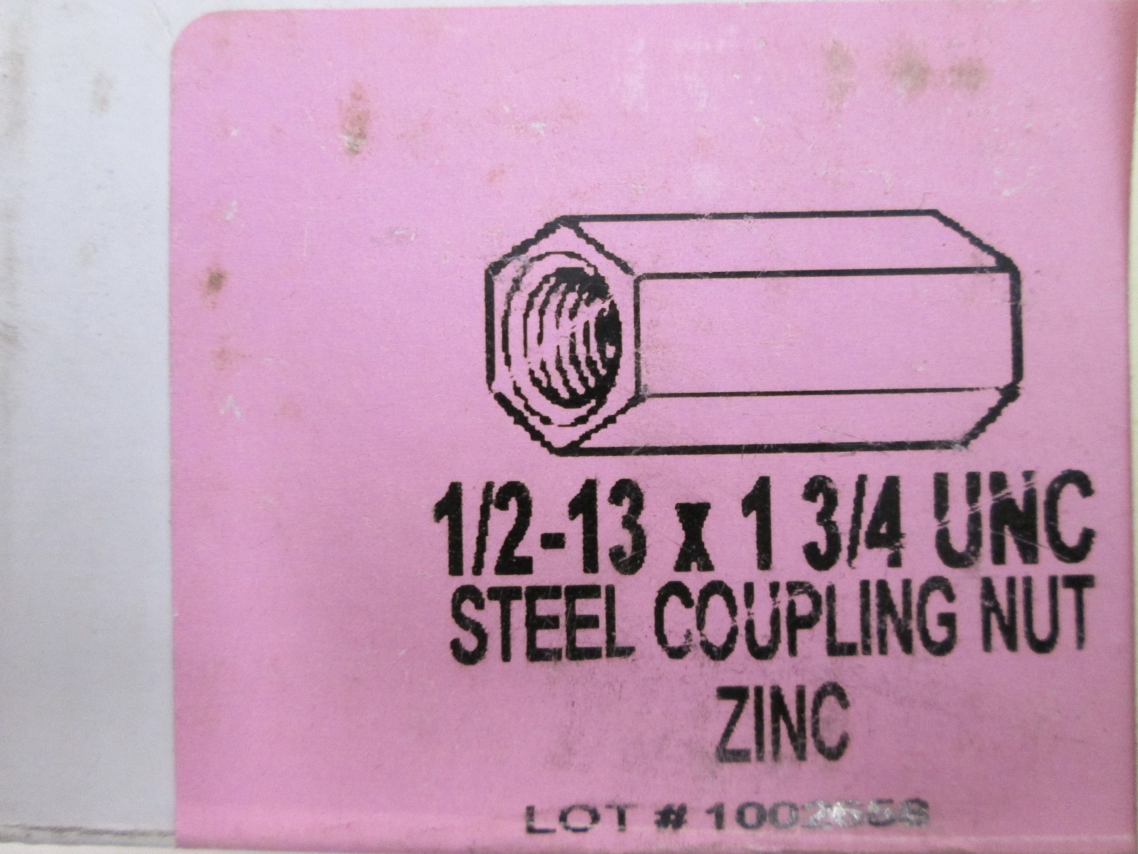 LOT OF 10 – HEXAGON STEEL COUPLING NUT ZINC PLATED 1/2″-13 THREAD X 1-3/4″ UNC