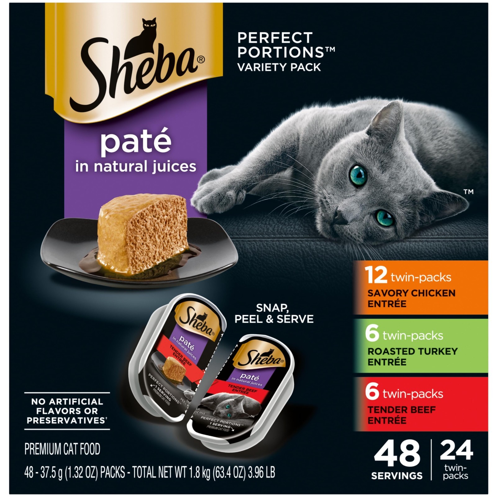 2 PACK SHEBA Perfect Portions Paté Wet Cat Food Trays (24 Count, 48 Servings)