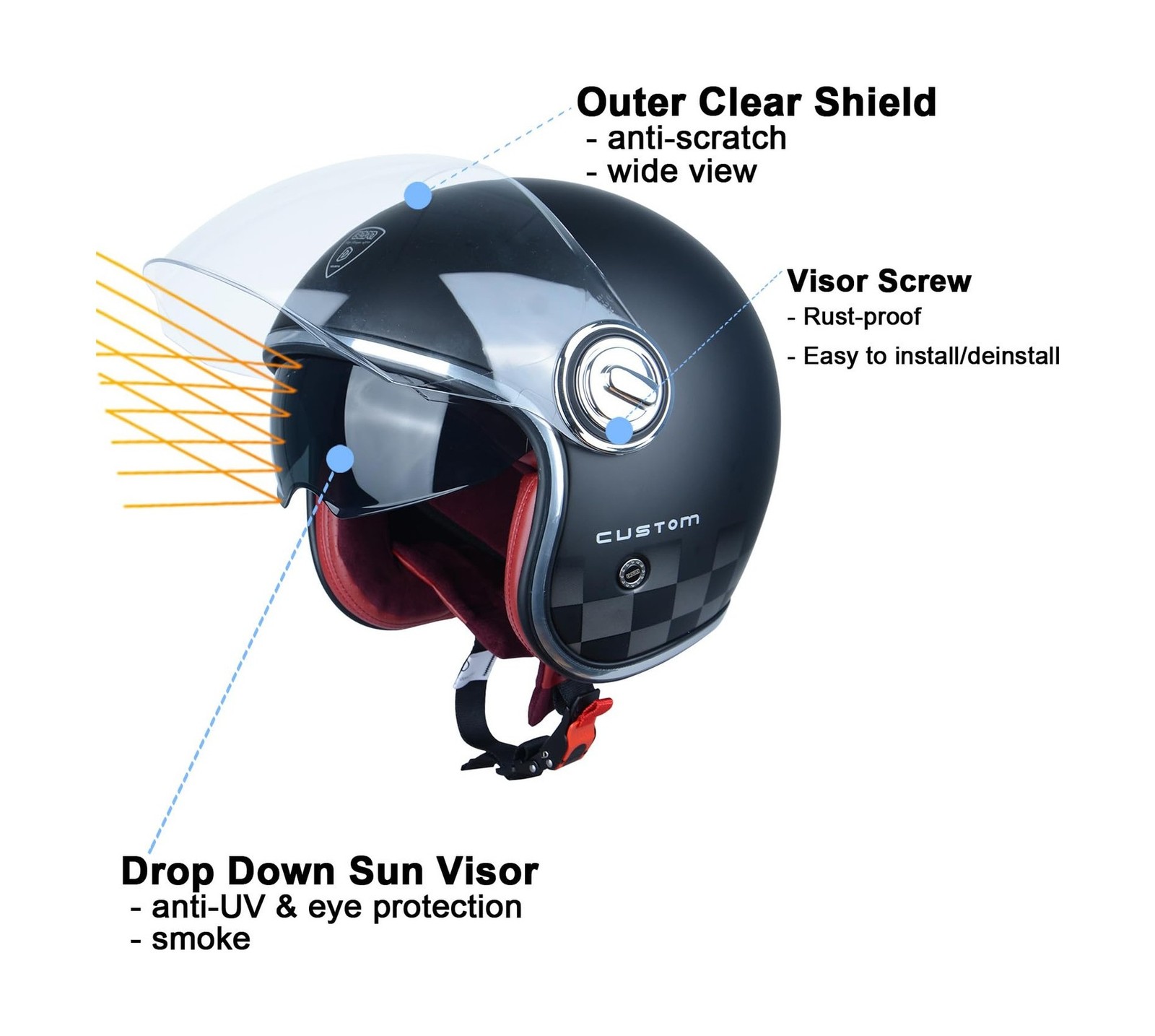 Open Face Motorcycle Helmet for Adults, DOT Approved,Moped 3/4 Half Vespa Vin…