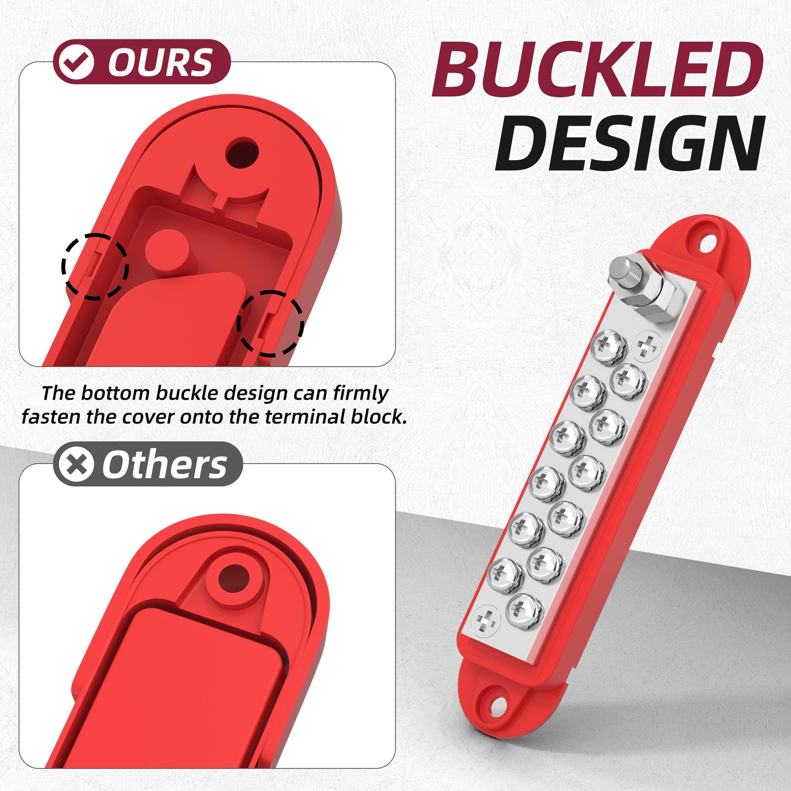 RVBOATPAT Power Distribution Block 12V 150A 1/4″ Stud Marine Red and Black
