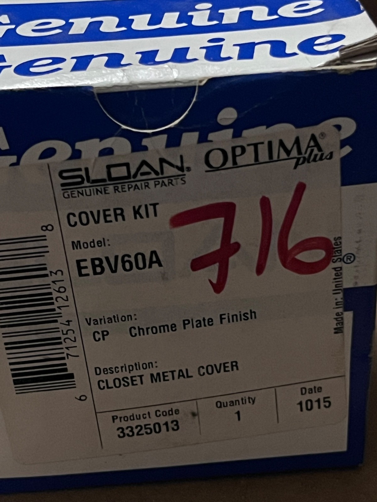 New SLOAN OPTIMA EBV60A CHROME COVER KIT SLOAN 3325013 SLOAN EBV60A