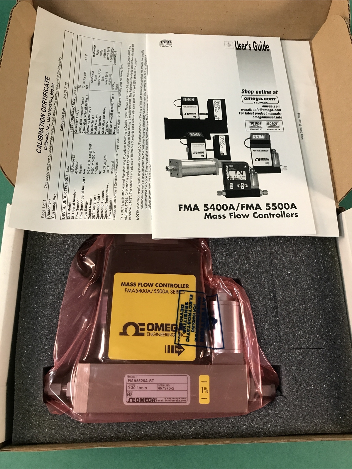 OMEGA Mass Flow Controller FMA5400A/5500A 0-30 L/min N2 FMA5526A