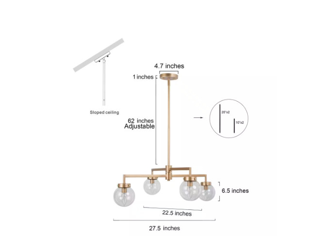 Uolfin Modern Gold Sputnik Bedroom Chandelier, 27.5 in. 4-Light Chandelier
