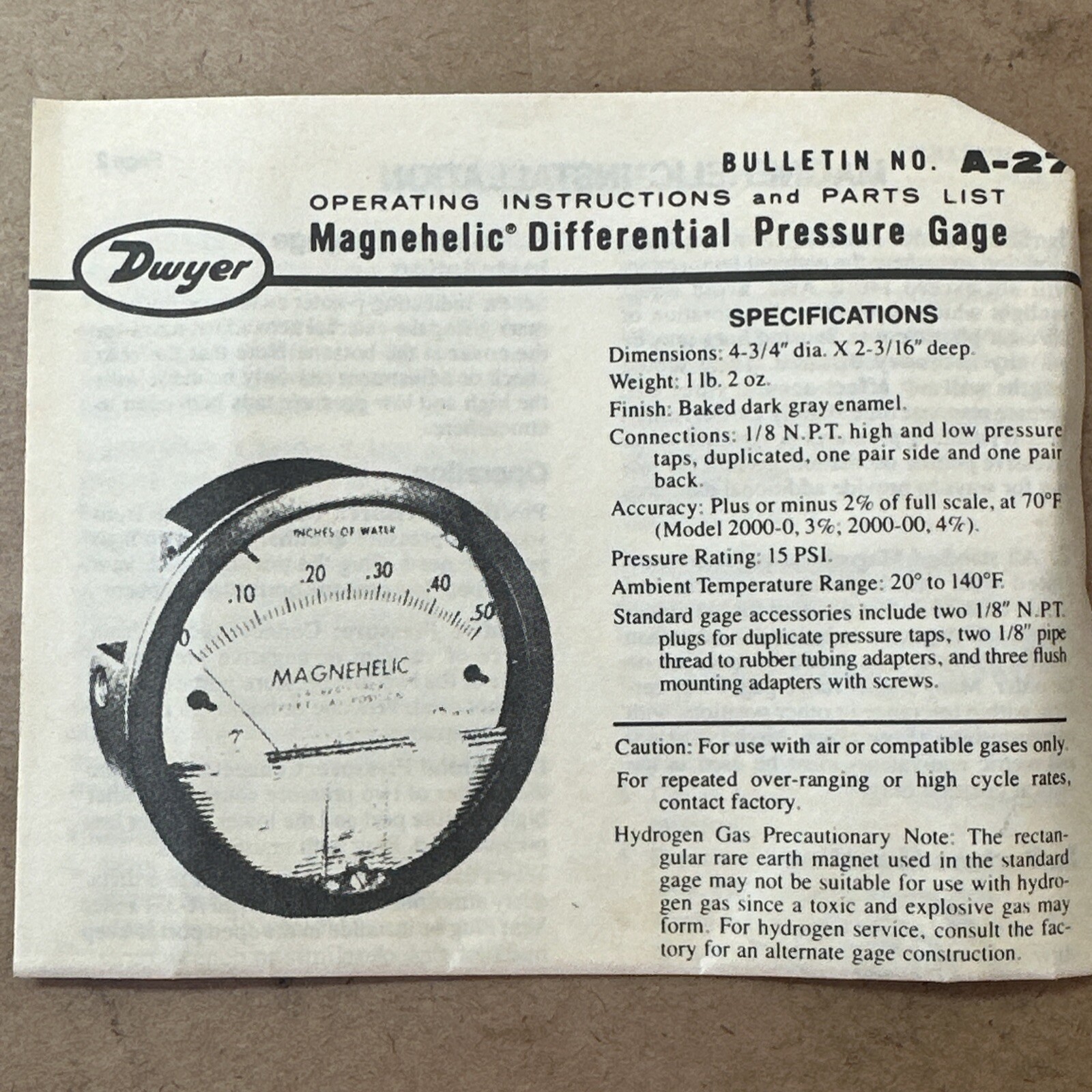 BRAND NEW IN BOX- Dwyer Magnehelic Model 2004 Gauge 0-4” H2O 15PSIG Max FASTSHIP
