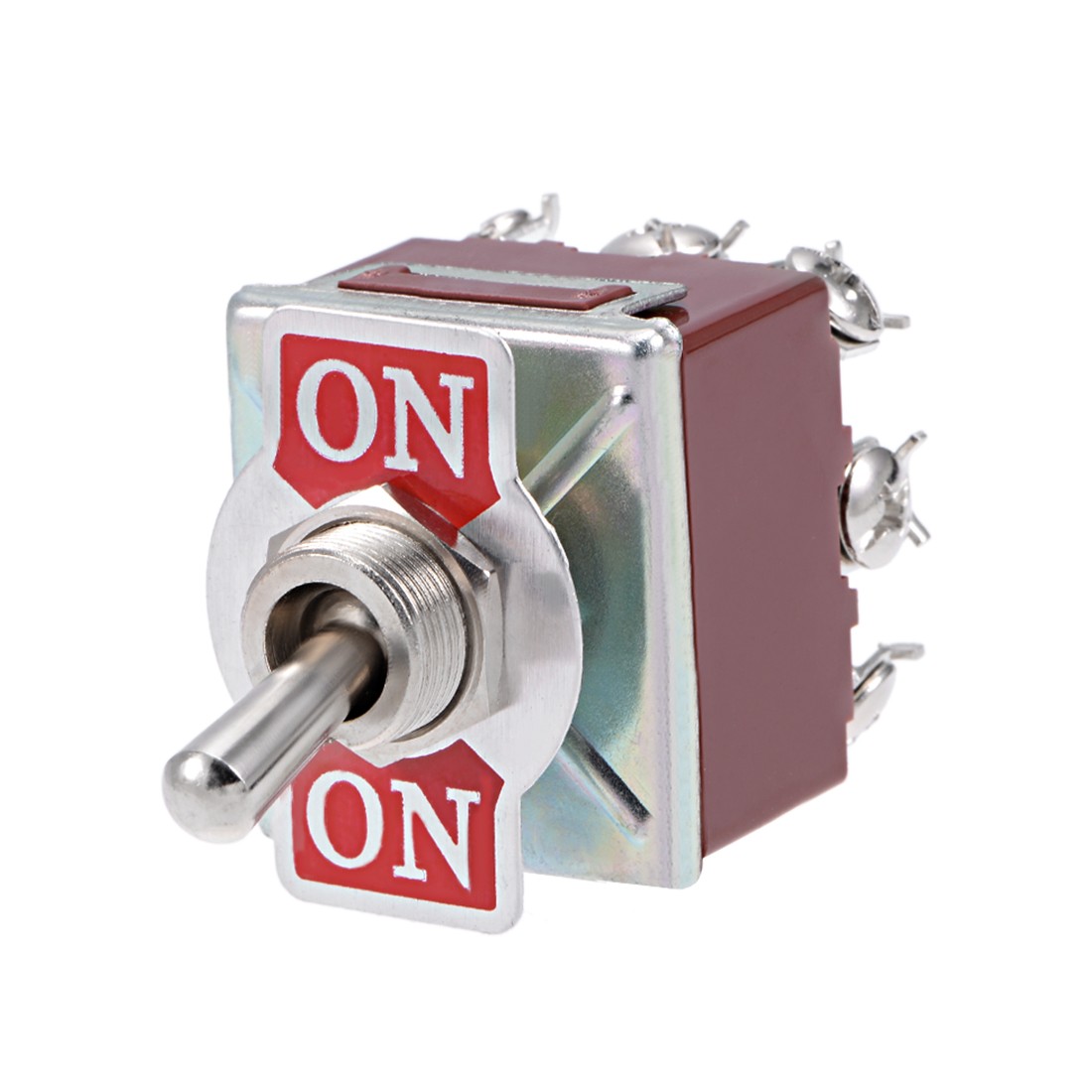 3PDT Latching Rocker Toggle Switch 25A 250V 9P ON/ON Metal Bat 1pcs