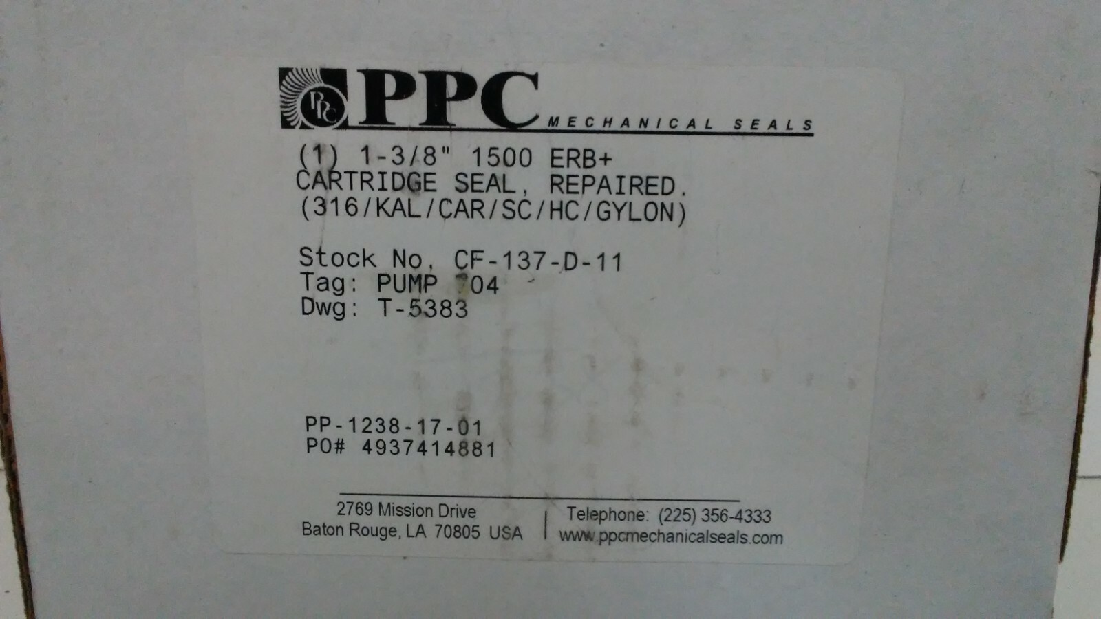 FACTORY REPAIRED! PPC 1-3/8″ 1500 ERB+ CARTRIDGE SEAL CF-137-D-11