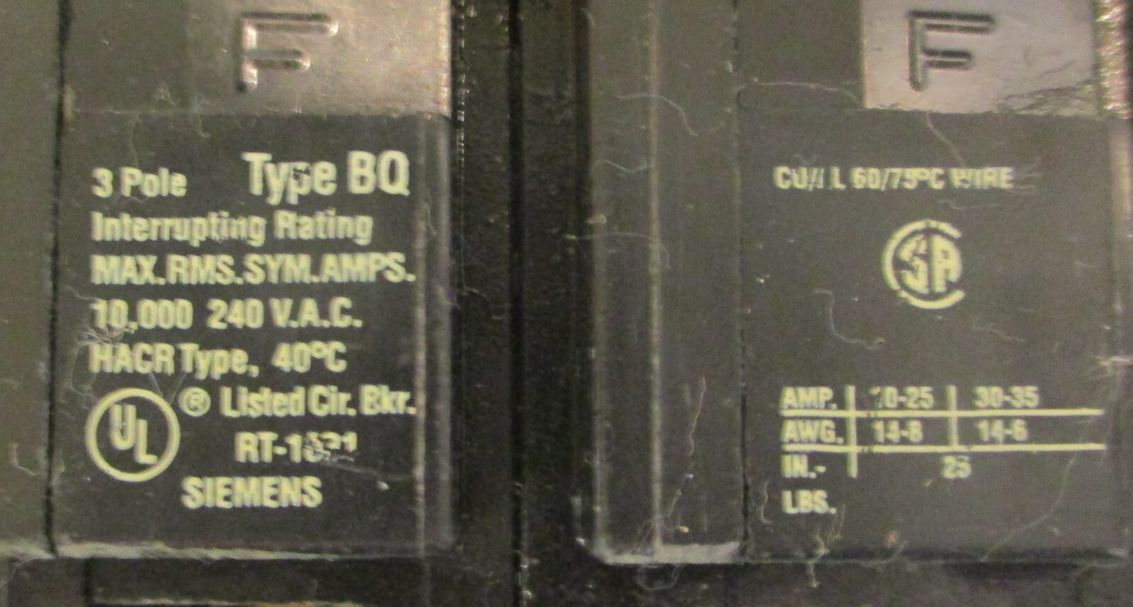 Siemens BQ3B030 Circuit Breaker 3 Pole 30A Type BQ 240VAC