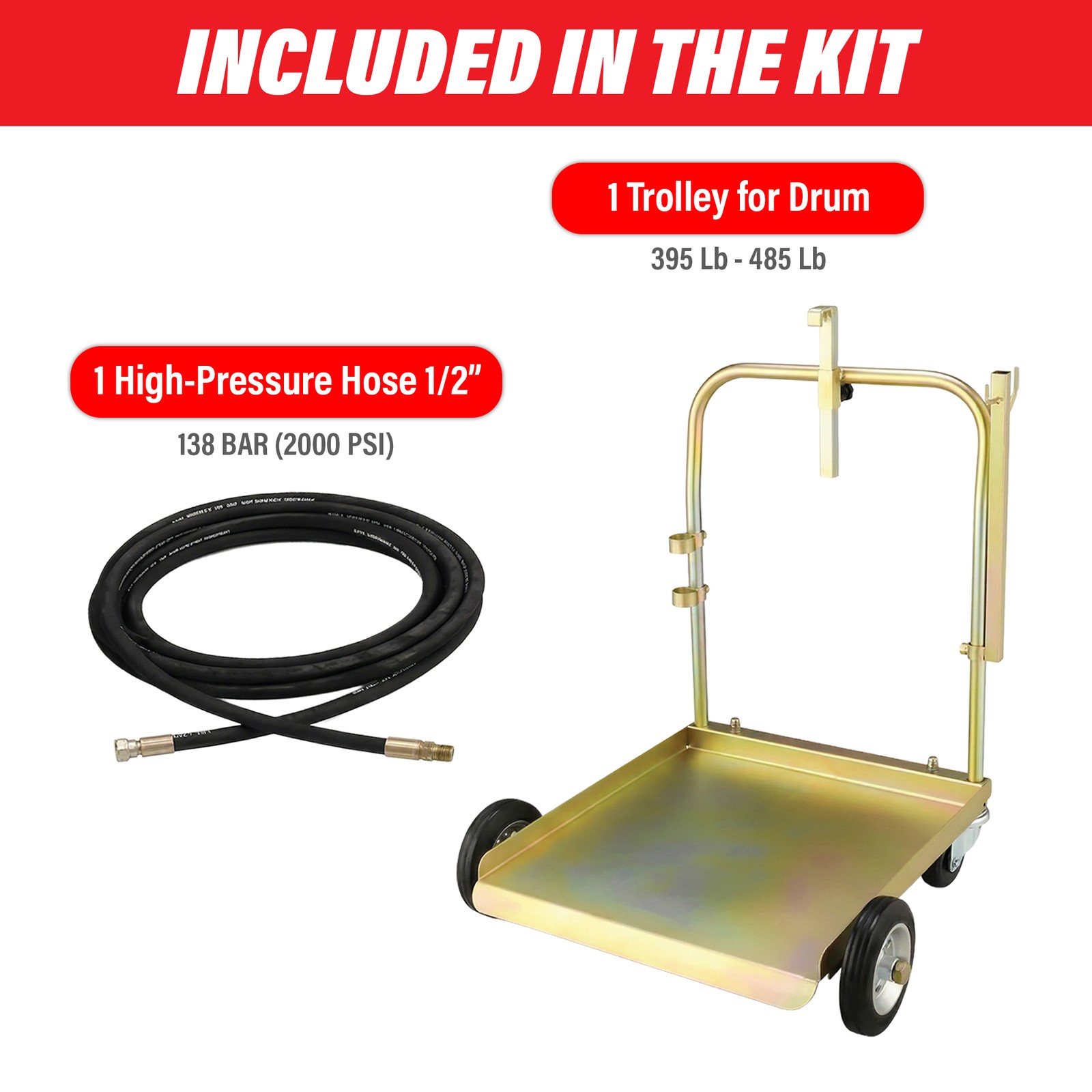 LAUCO Mobile Cart for 55 Gal Drum w/ 2000 PSI Hose – Fits 3:1 Oil Pump