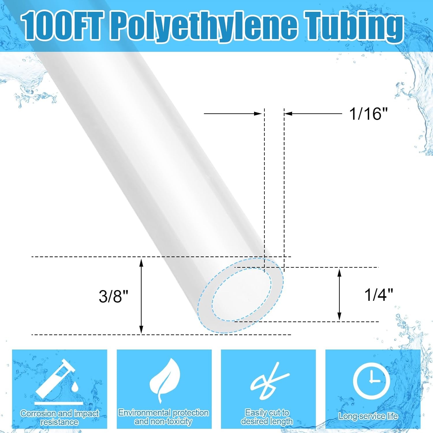 100ft Polyethylene Tubing, 3/8″ OD, 1/4″ ID
