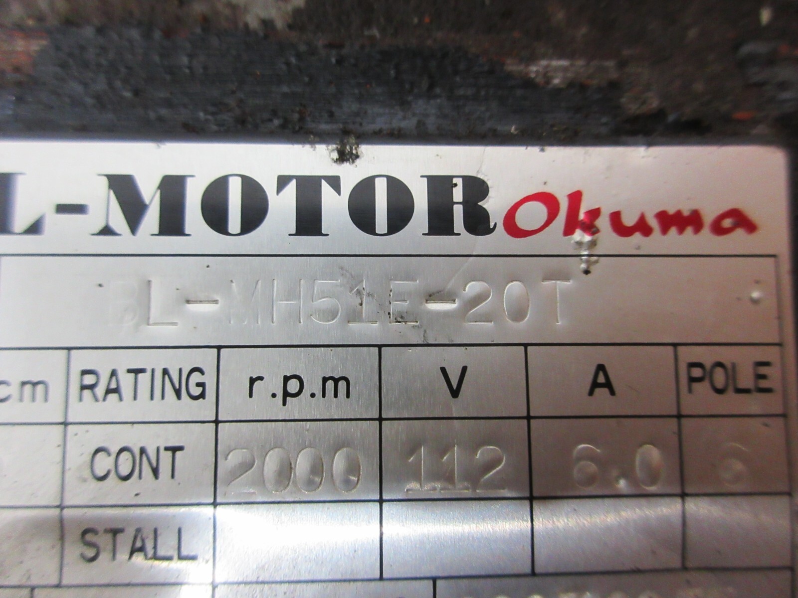 OKUMA SERVO MOTOR BL-MH51E-20T ABS-FB-D2048 ENCODER WARRANTY