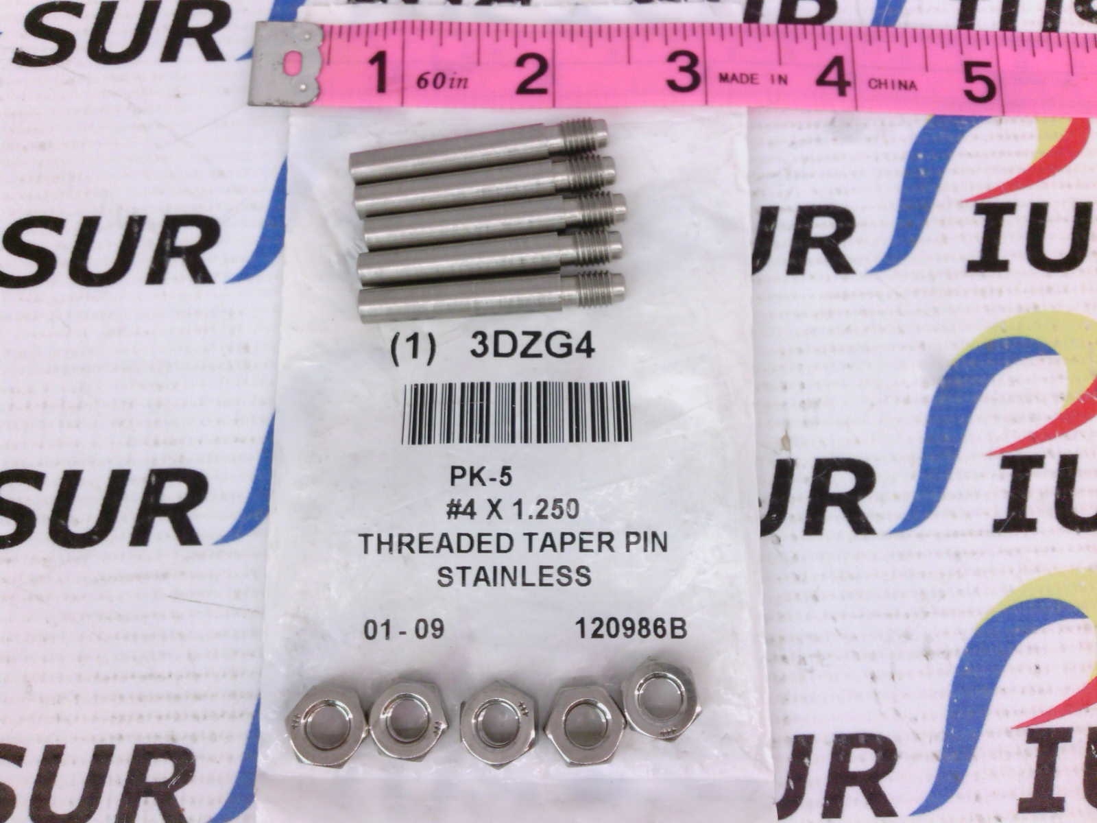NSOP 5 pk Stanlok TTP0400125SS, #4 x 1 1/4 In. Theaded Taper Pin, 18-8 SS, Plain