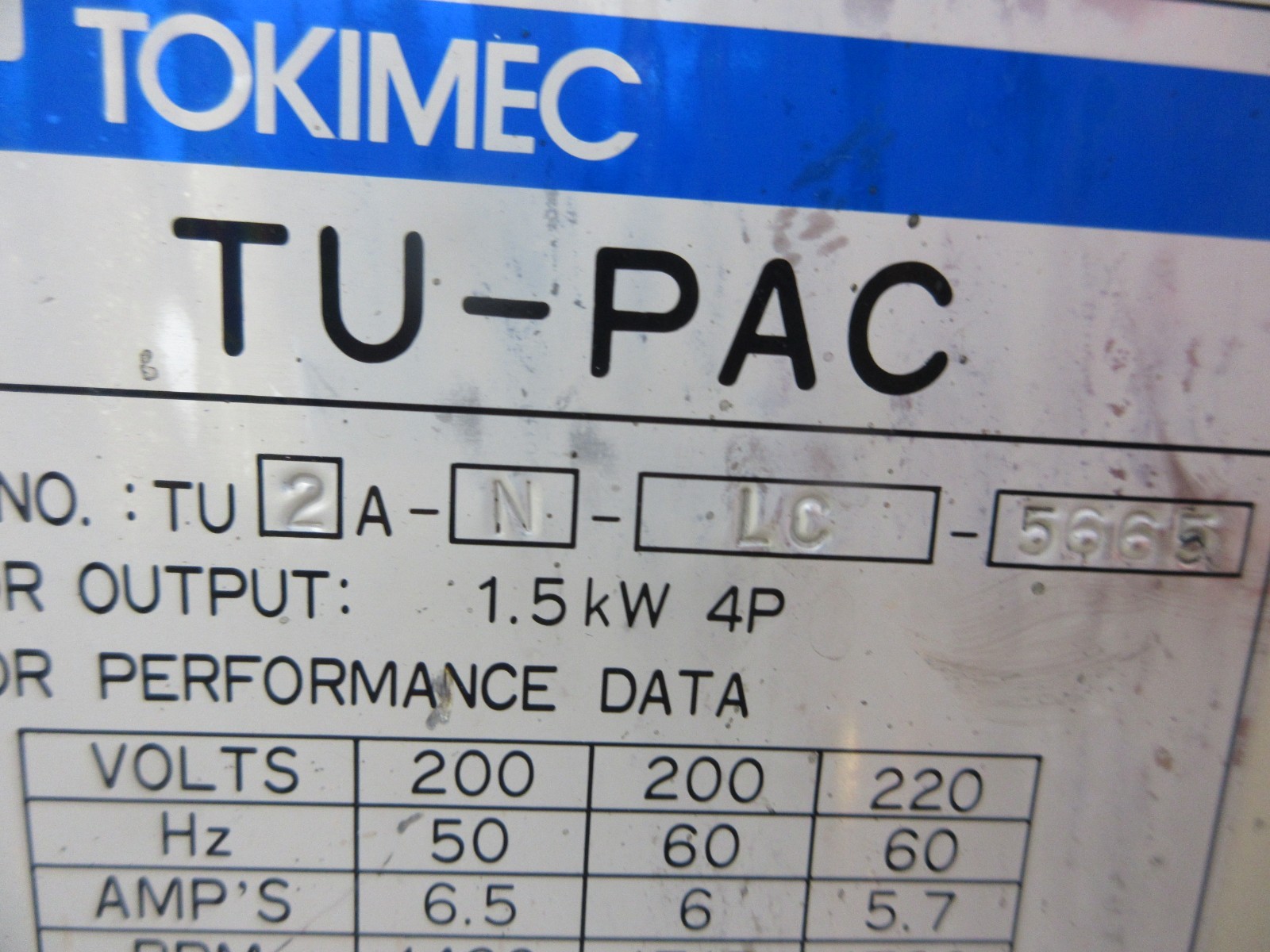 TOKIMEC TU-PAC TU2A-N-LC-5665 HPP-VB2V-F8A3-033 OKUMA HYDRAULIC OIL MOTOR UNIT