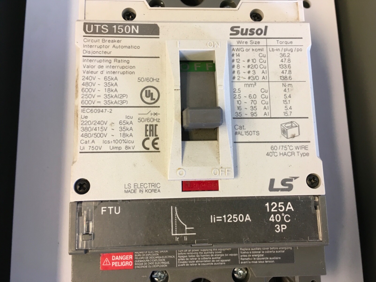SCE 5193216 Industrial Control panel Enclosure w/Susol UTS 150N Circuit Breaker
