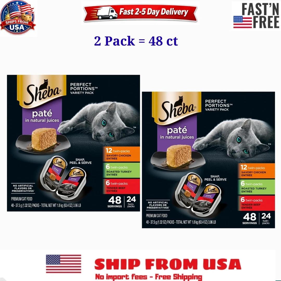 2 PACK SHEBA Perfect Portions Paté Wet Cat Food Trays (24 Count, 48 Servings)