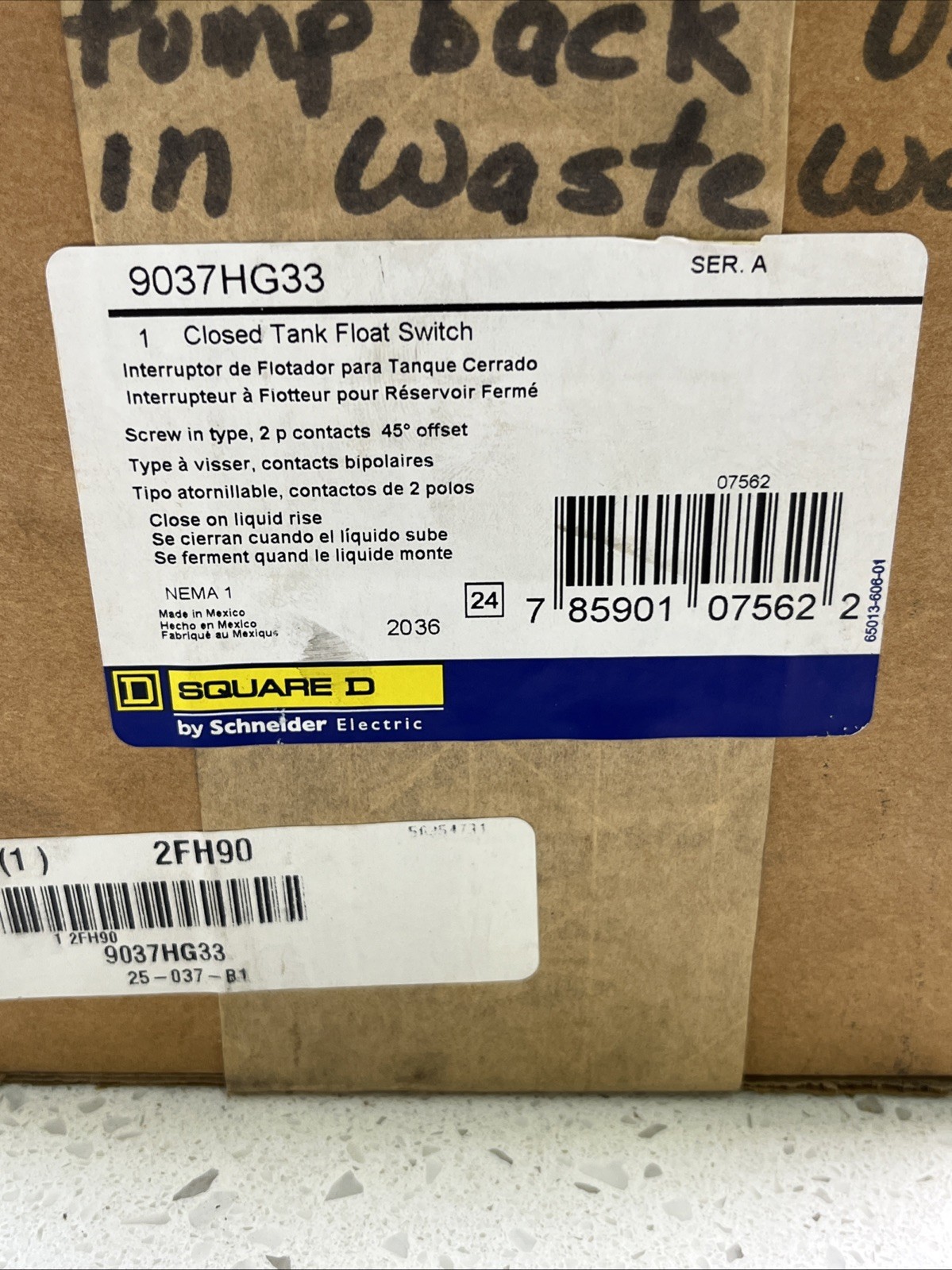 Schneider Electric (Square D) 9037Hg33 – 2Pole Float Swt Close On Rise 45 Offset