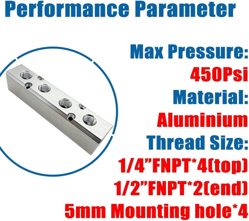 4 Way 6 Port Air Manifold 1/2″ NPT Supply Port 1/4″ NPT Outport with Mounting Ho