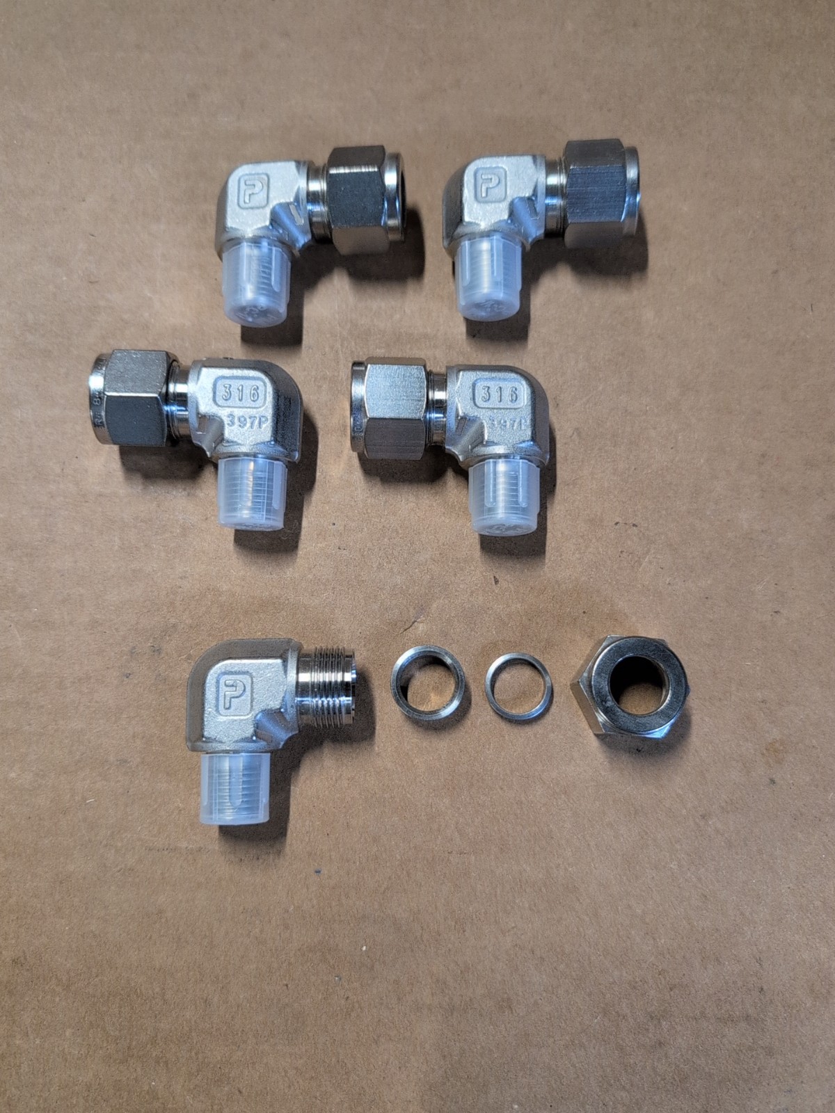 Parker 316 SS 90° Elbow Fitting, 1/2″ TUBE X 1/4″ NPT, LOT OF 5