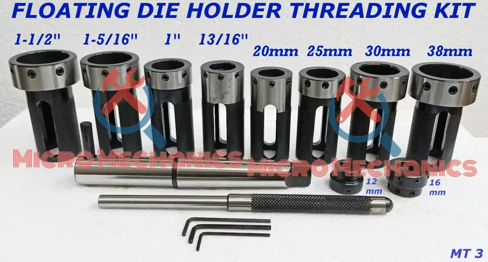 MT3 Lathe Tailstock Die Holder Floating Type 3MT Shank Lathe 10x Threading Kit