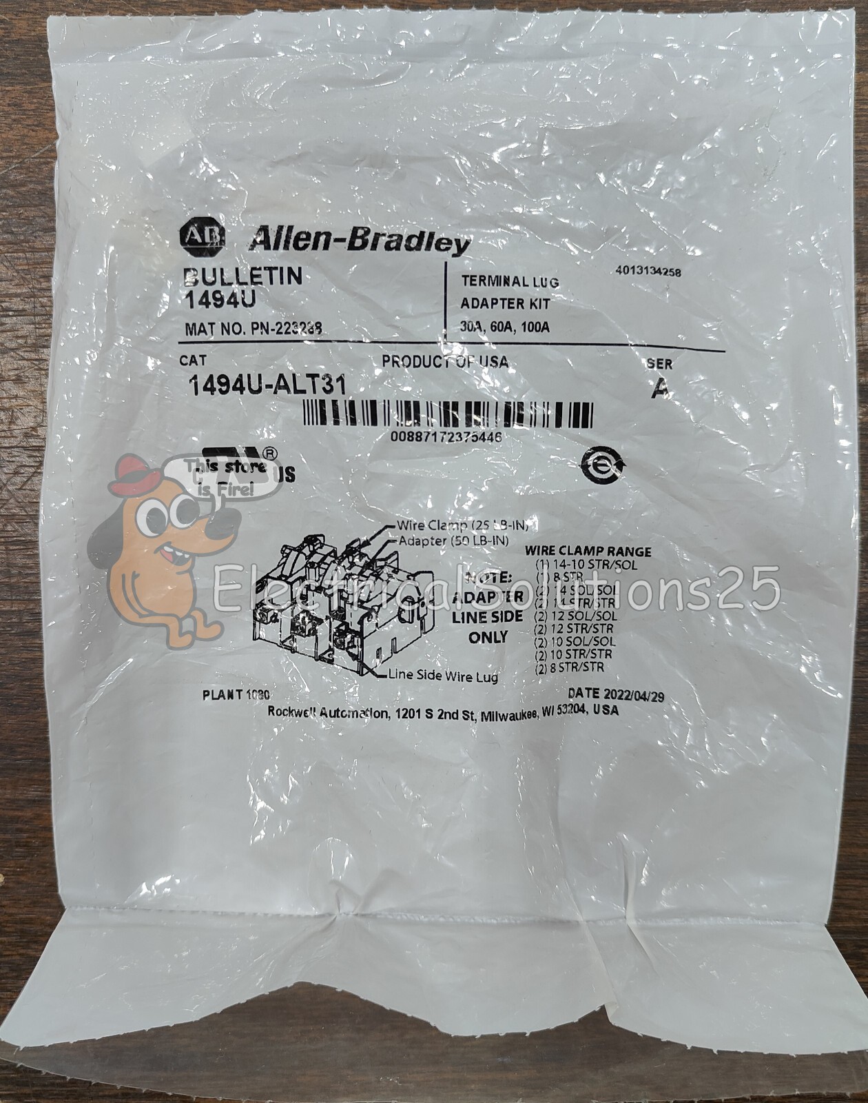 NEW Allen Bradley 1494U-ALT31 Terminal Lug Adapter Kit – FREE SHIPPING