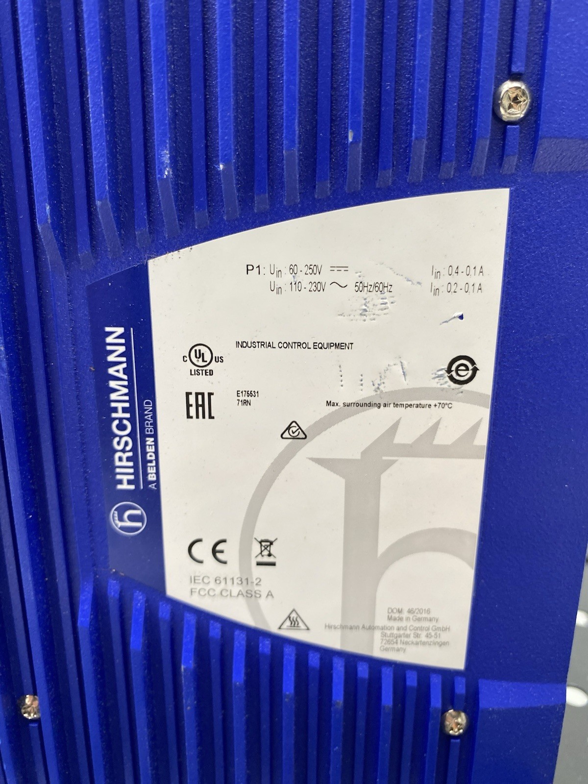 HIRSCHMANN RSP25 RAIL SWITCH WITH AXCEN SFP-100TX COPPER SFP 8 PORT