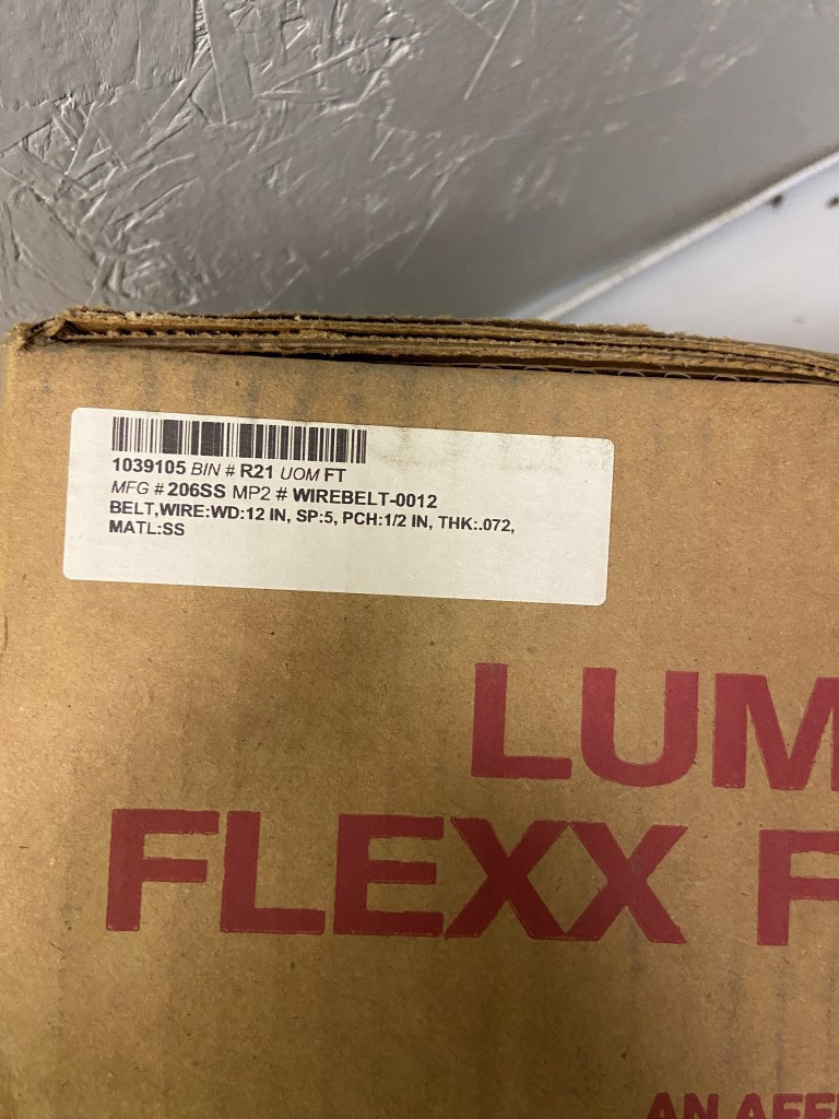 New Lumsden Flexx Flow SS Belt, 206, 1/2″ x .072, 5-space, 12″ wide x 30′