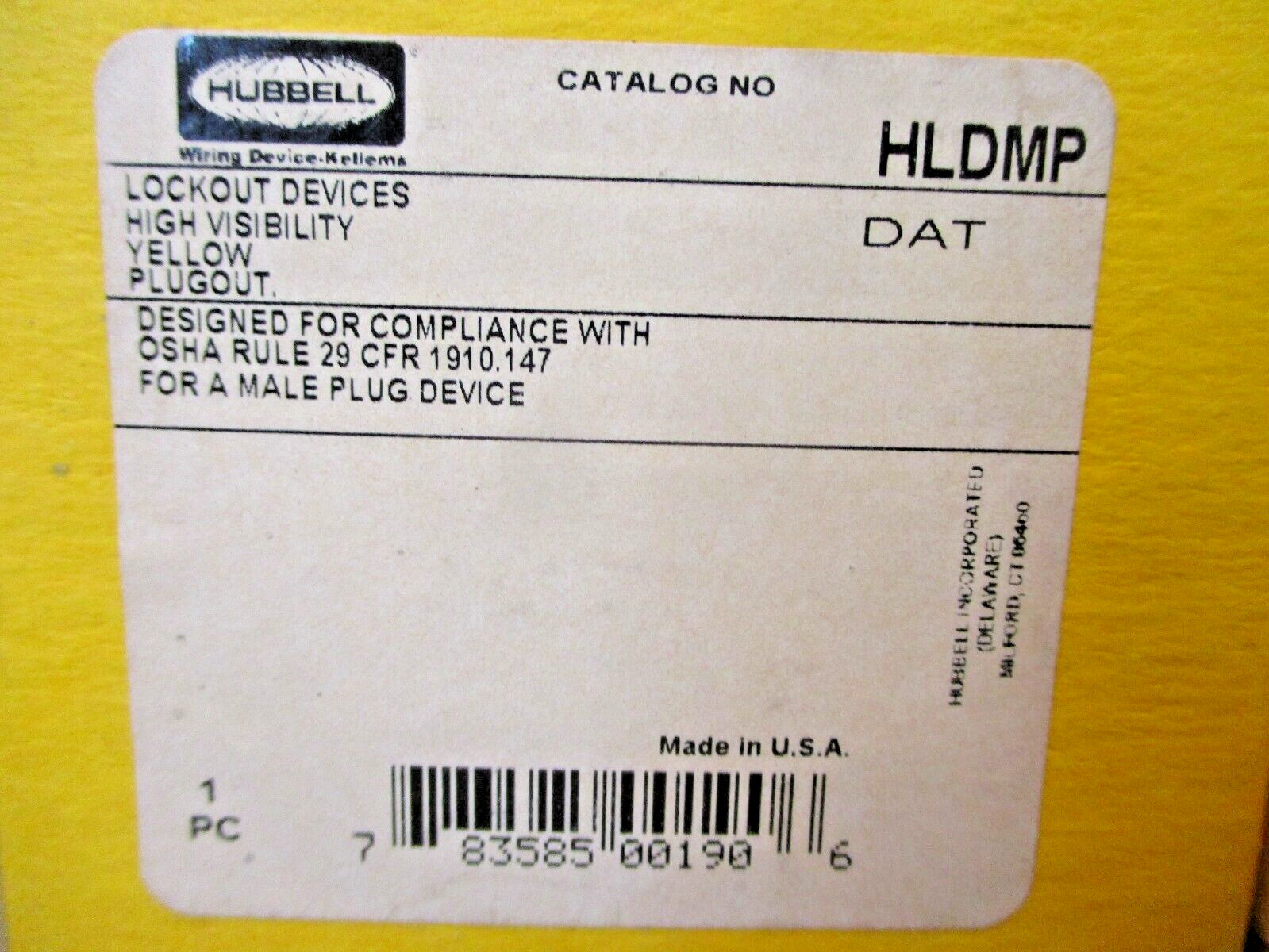 Hubbell HLDMP Lockout Device High Visibility Yellow Plugout Lot of 2 Pcs 1383OMF