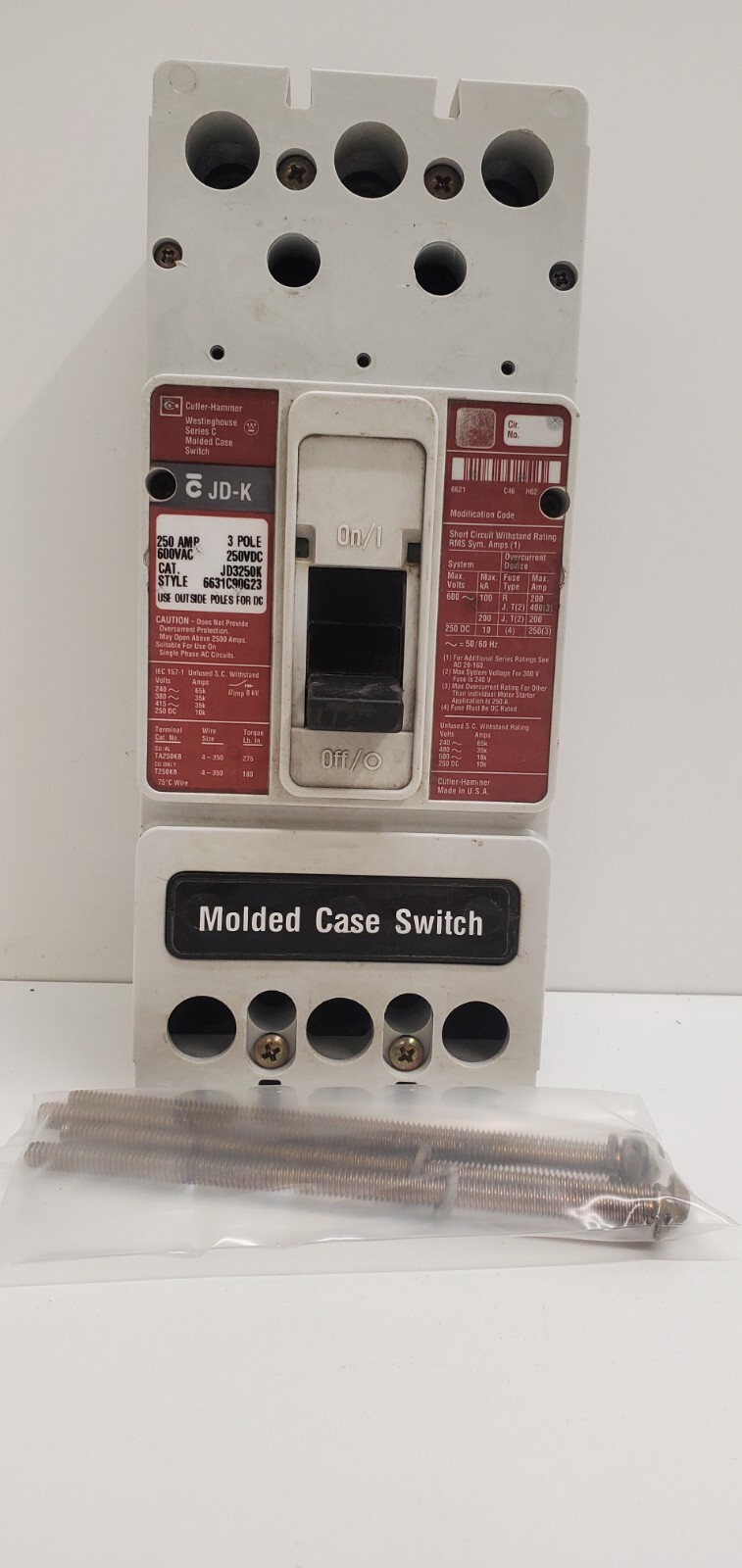 GUARANTEED! CUTLER-HAMMER 250A MOLDED CASE CIRCUIT BREAKER JD3250K