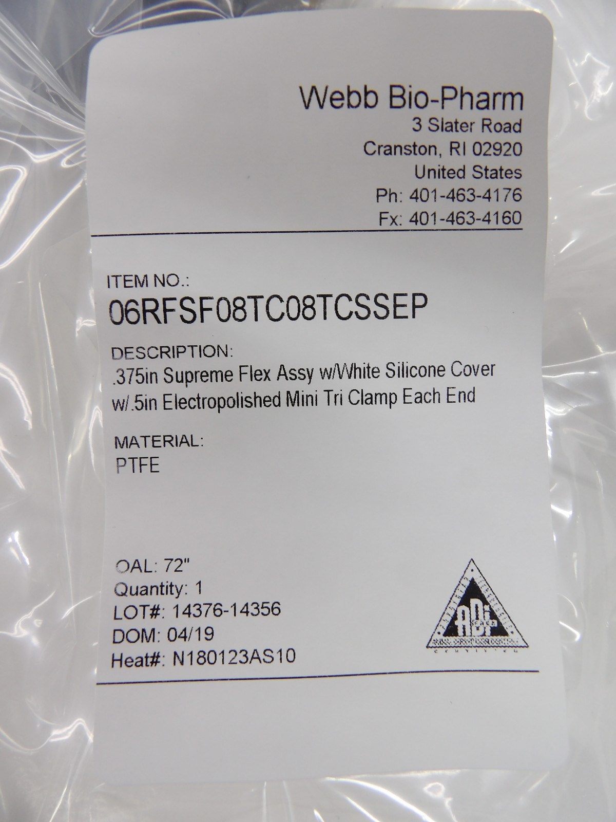 3/8” Supreme Flex Assy with Silicone Cover and 1/2″ Mini Tri Clamps, OAL: 72″