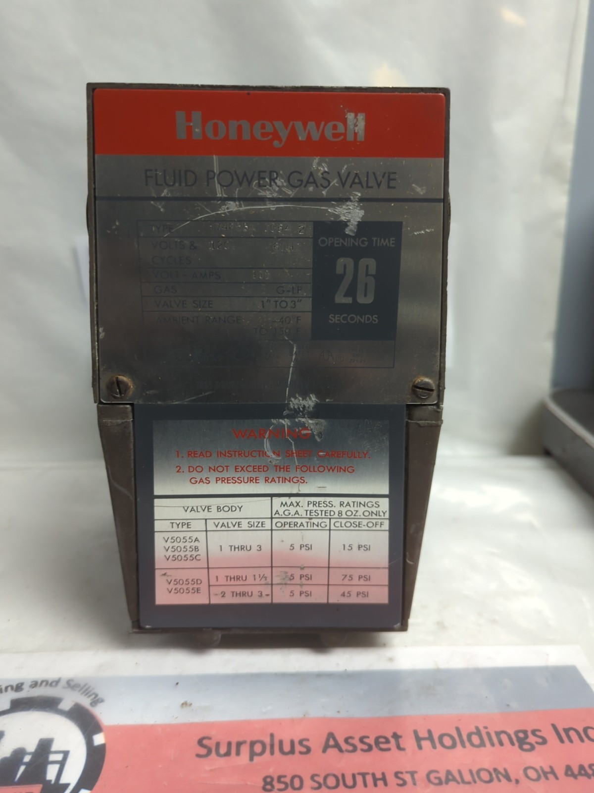 HONEYWELL,V4055 A 1064 2,FLUID GAS VALVE 120V 60HZ PRE-OWNED