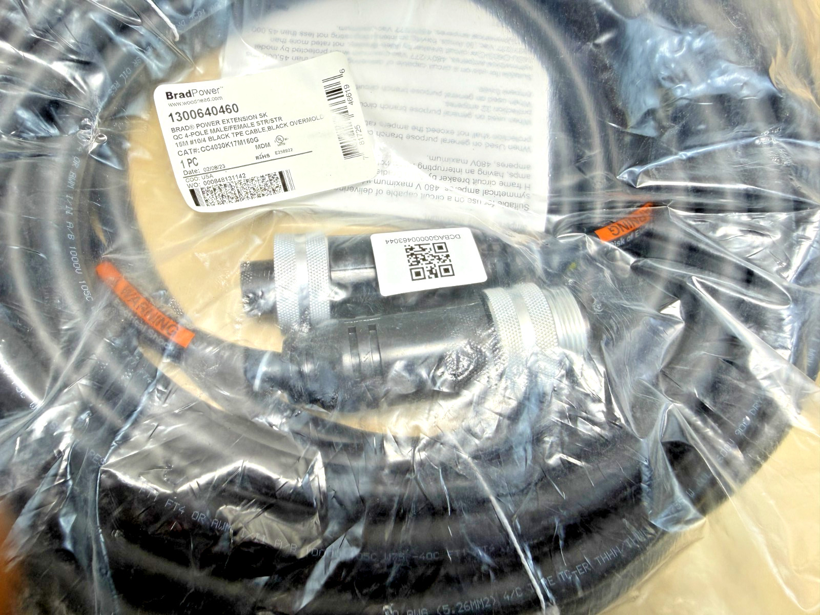 Woodhead CC4030K17M150G Brad Power SK QC 4-Pole Cable, 15M, 10/4 1300640460