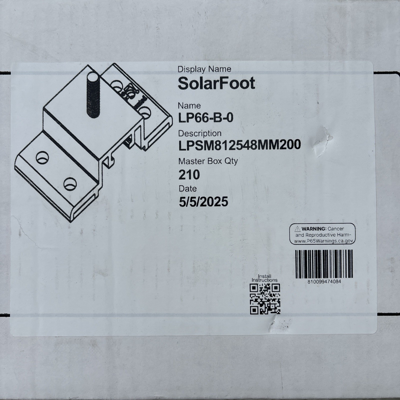 S-5! SolarFoot LP66-B-0 Metal Roof Solar Mount Brackets Master Box 210 Qty