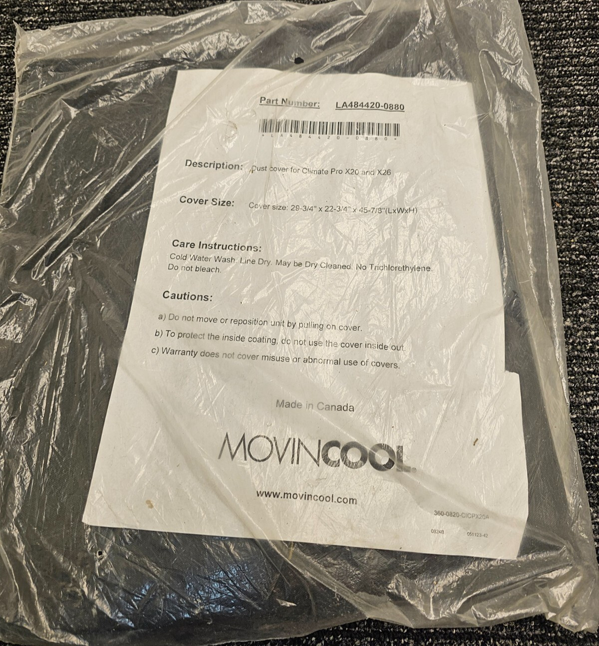 MovinCool LA484420-0880 Durable Oxford Storage Cover for Climate Pro X20/X26
