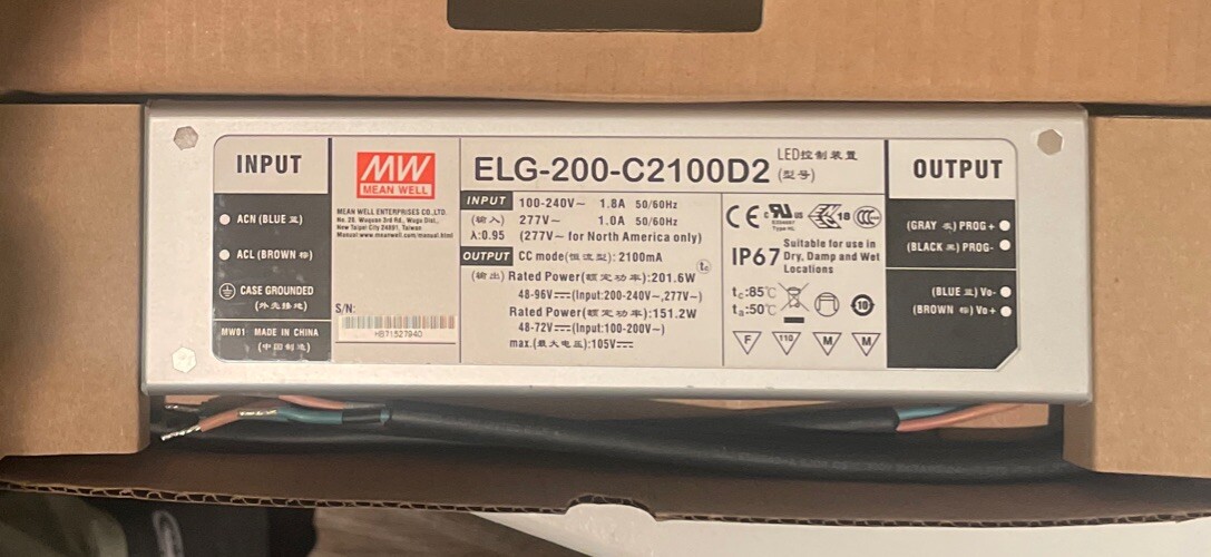 Mean Well ELG-200-C2100B LED Power Supply 200W 2100mA – Brand New